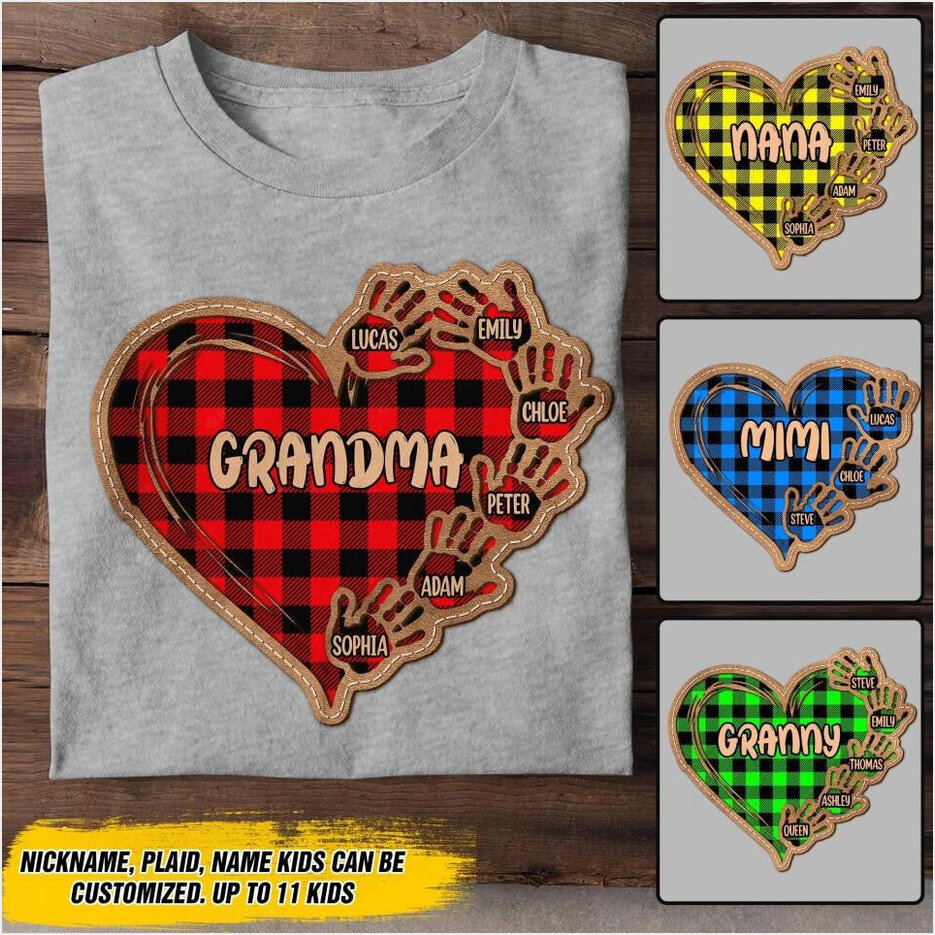 Personalized Grandma Kid Caro Color Heart T-Shirt Mother's Day Shirt Gift Ideas For Girlfriend