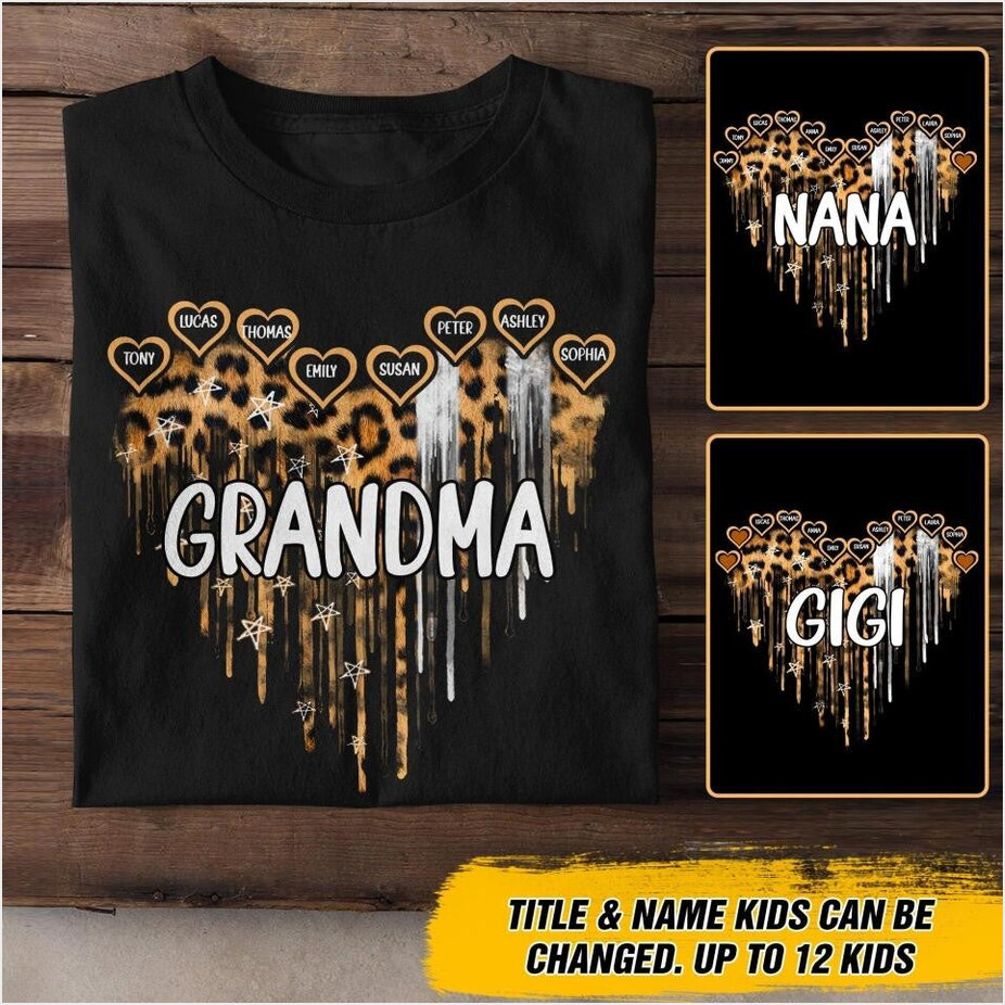 Personalized Grandma Leopard Kid Name T-Shirt Mother's Day Shirt Good Birthday Gifts For Wife