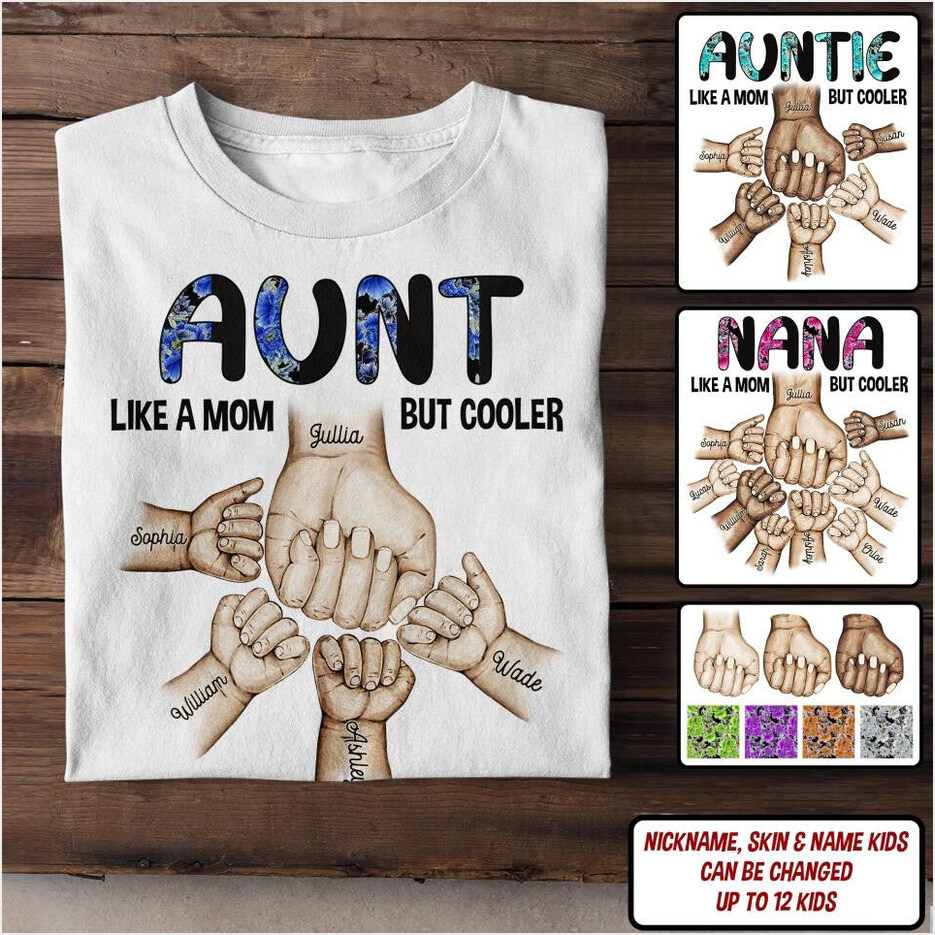 Personalized Grandma Mom Aunt Nana Like A Mom But Cooler Kid Name Hand T-Shirt Mother's Day Shirt Gifts For Mom