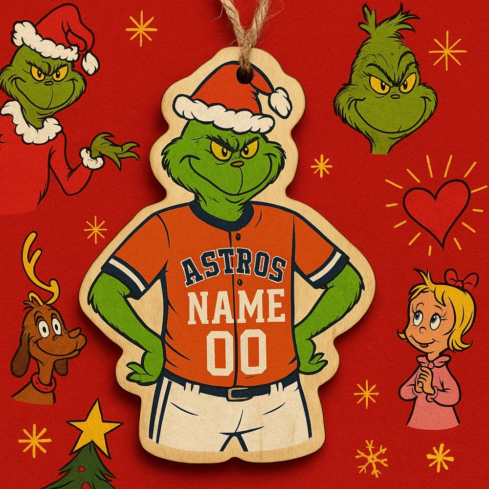 Personalized Grinch Astros Baseball Christmas Ornament Unique Wooden Holiday Gift