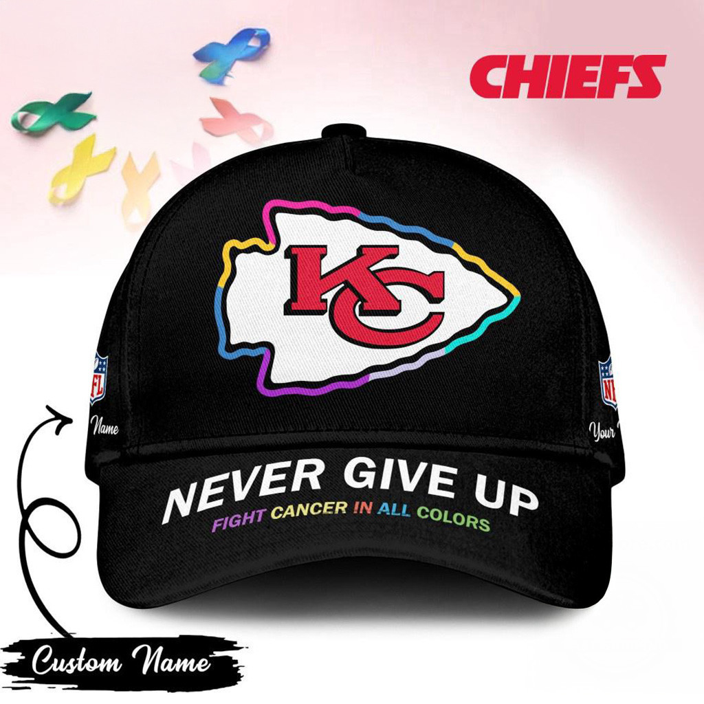 Personalized Kansas City Chiefs Never Give Up Fight Cancer In All Colors Hat Chiefs Merch