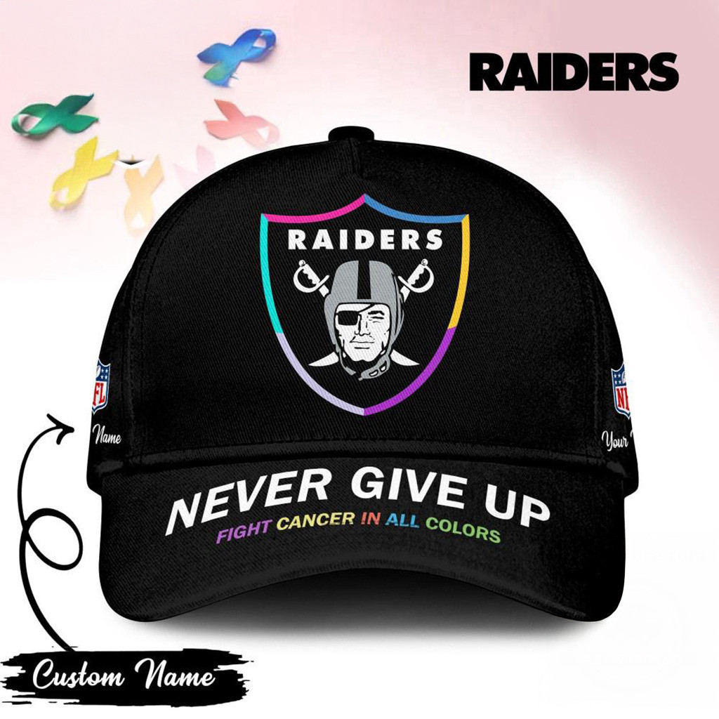 Personalized Las Vegas Raiders Never Give Up Fight Cancer In All Colors Hat Raiders Merch