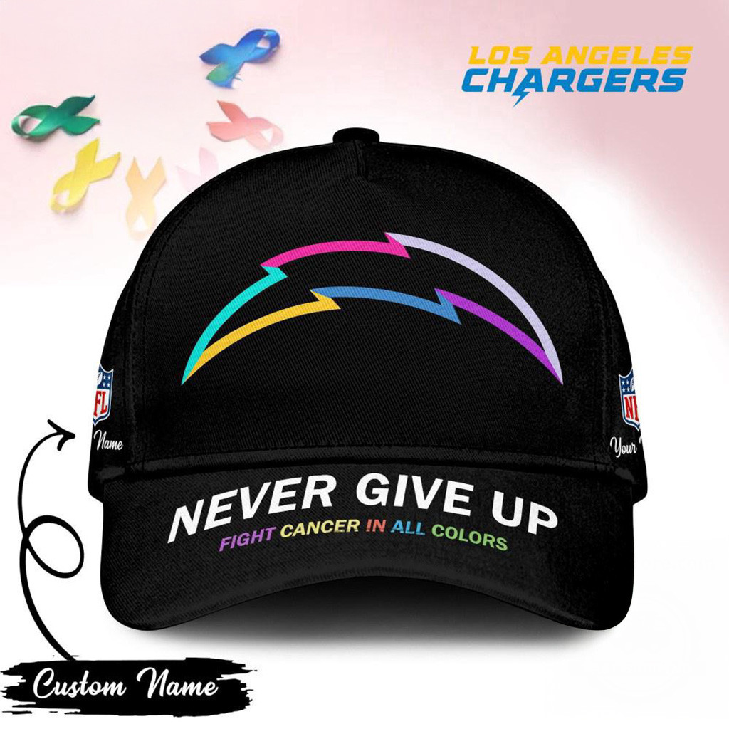 Personalized Los Angeles Chargers Never Give Up Fight Cancer In All Colors Hat Chargers Merch