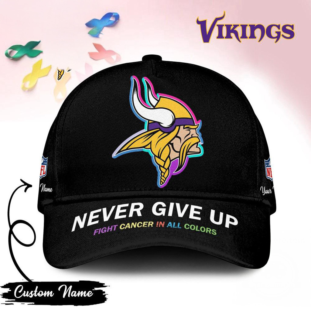Personalized Minnesota Vikings Never Give Up Fight Cancer In All Colors Hat Vikings Merch