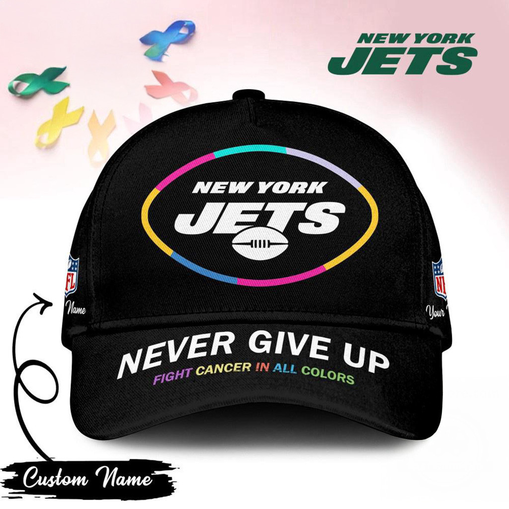 Personalized New York Jets Never Give Up Fight Cancer In All Colors Hat Jets Merch Fans Gift