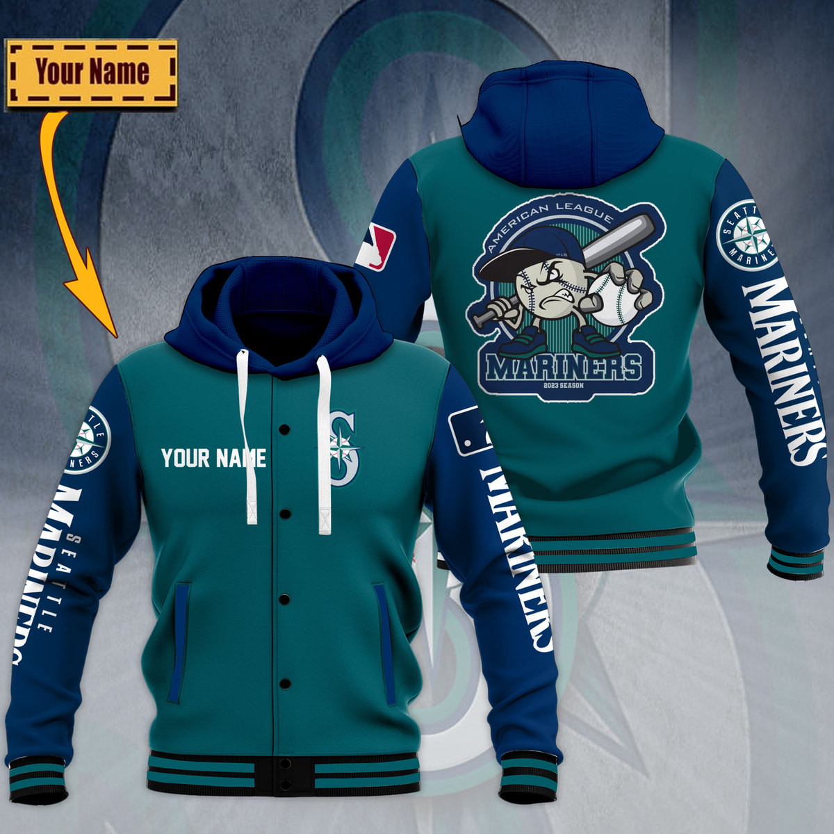 Personalized Seattle Mariners Baseball Hooded Jacket Baseball Lover Gift Ideas
