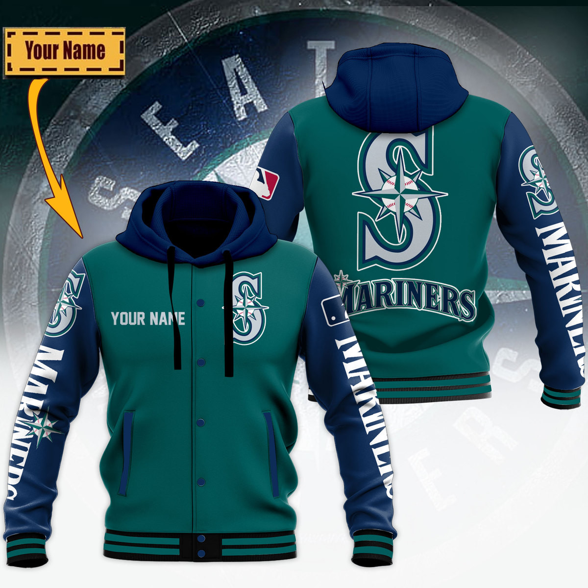 Personalized Seattle Mariners Baseball Hooded Jacket Gift Ideas For Baseball Fans