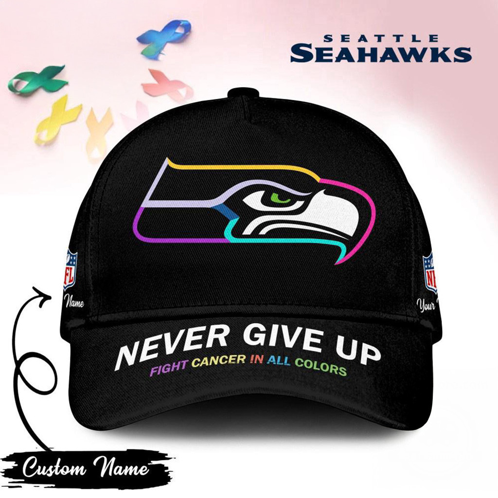 Personalized Seattle Seahawks Never Give Up Fight Cancer In All Colors Hat Seahawks Merch