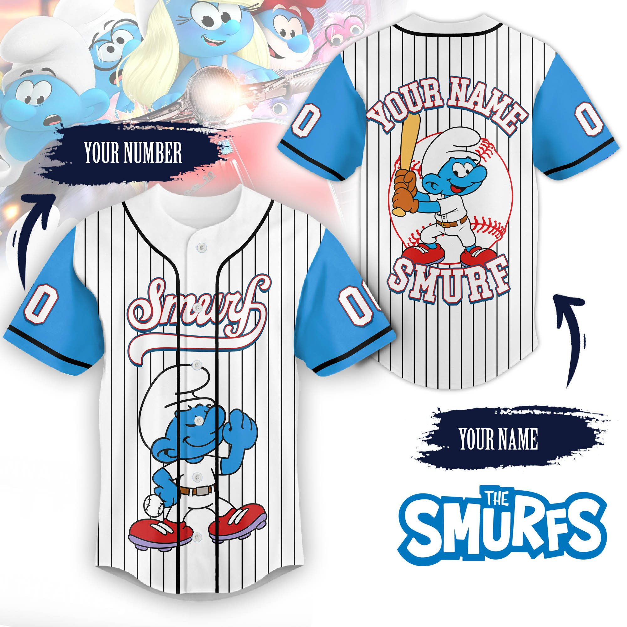 Personalized The Smurfs Cartoon Baseball Jersey For Fans The Smurfs Merch Gifts For Son