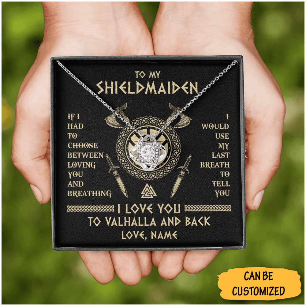 Personalized To My Shieldmaiden Necklace I Love You To Valhalla And Back Love Knot Silver Necklace Gifts