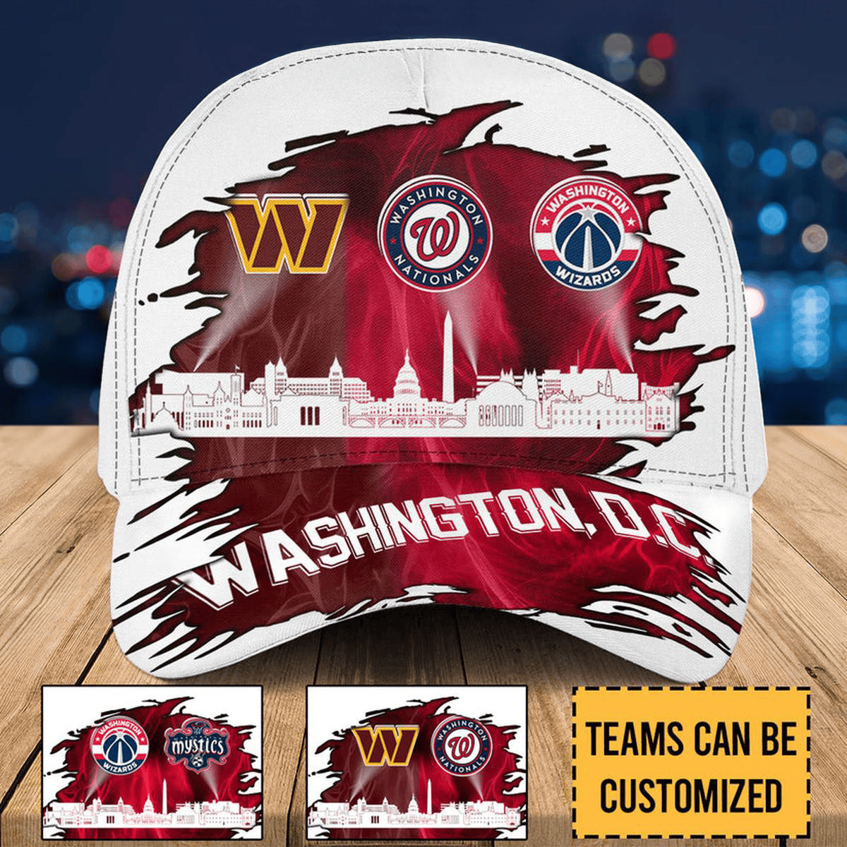 Personalized Washington Commanders Nationals And Wizards Skyline Hat Nationals Merch Fans Gifts