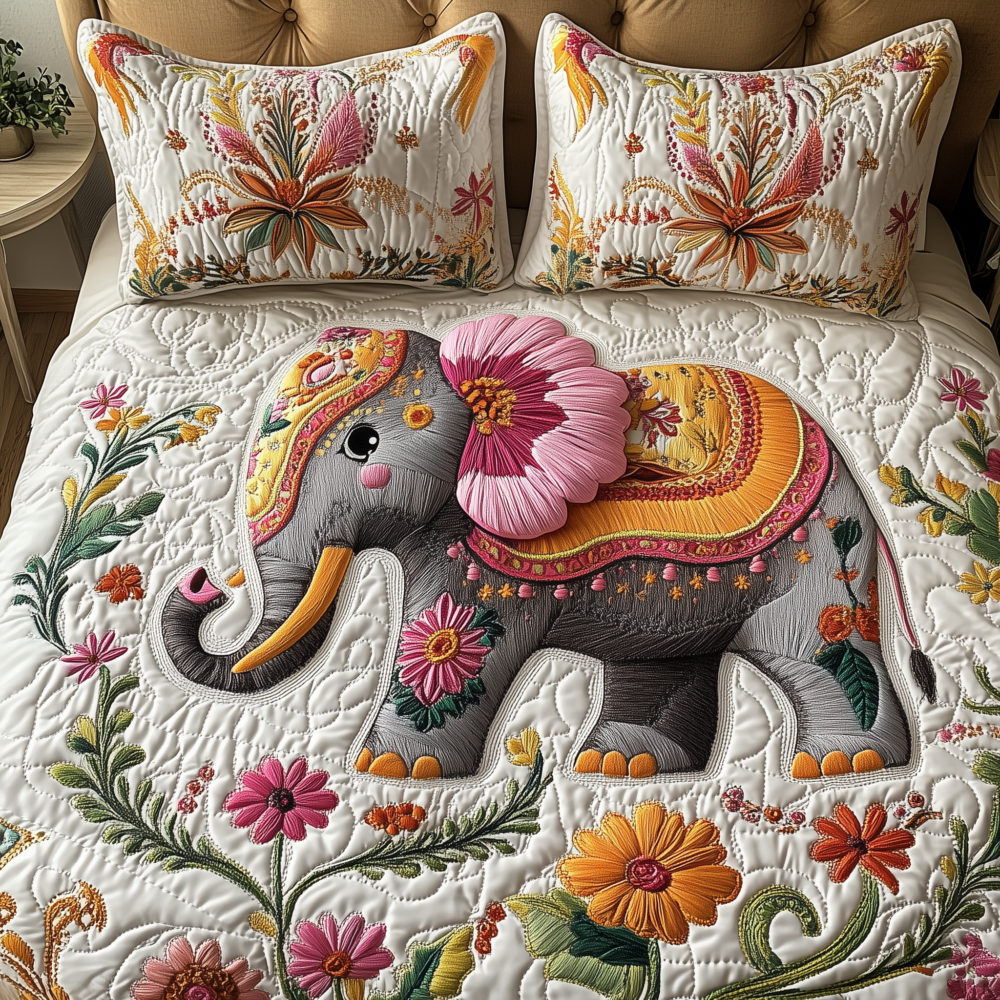 Petal Adorned Giant Quilted Bedding Set Best Duvet Cover Bedspread Set Fathers Day Presents