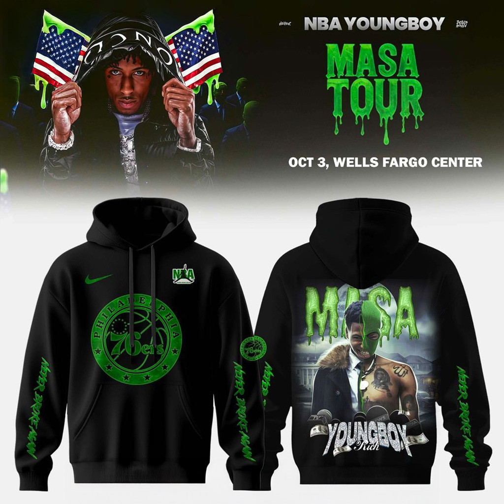 Philadelphia 76ers X Young Boy Masa Tour Merch Hoodie Philadelphia 76ers Merch Fans Gifts