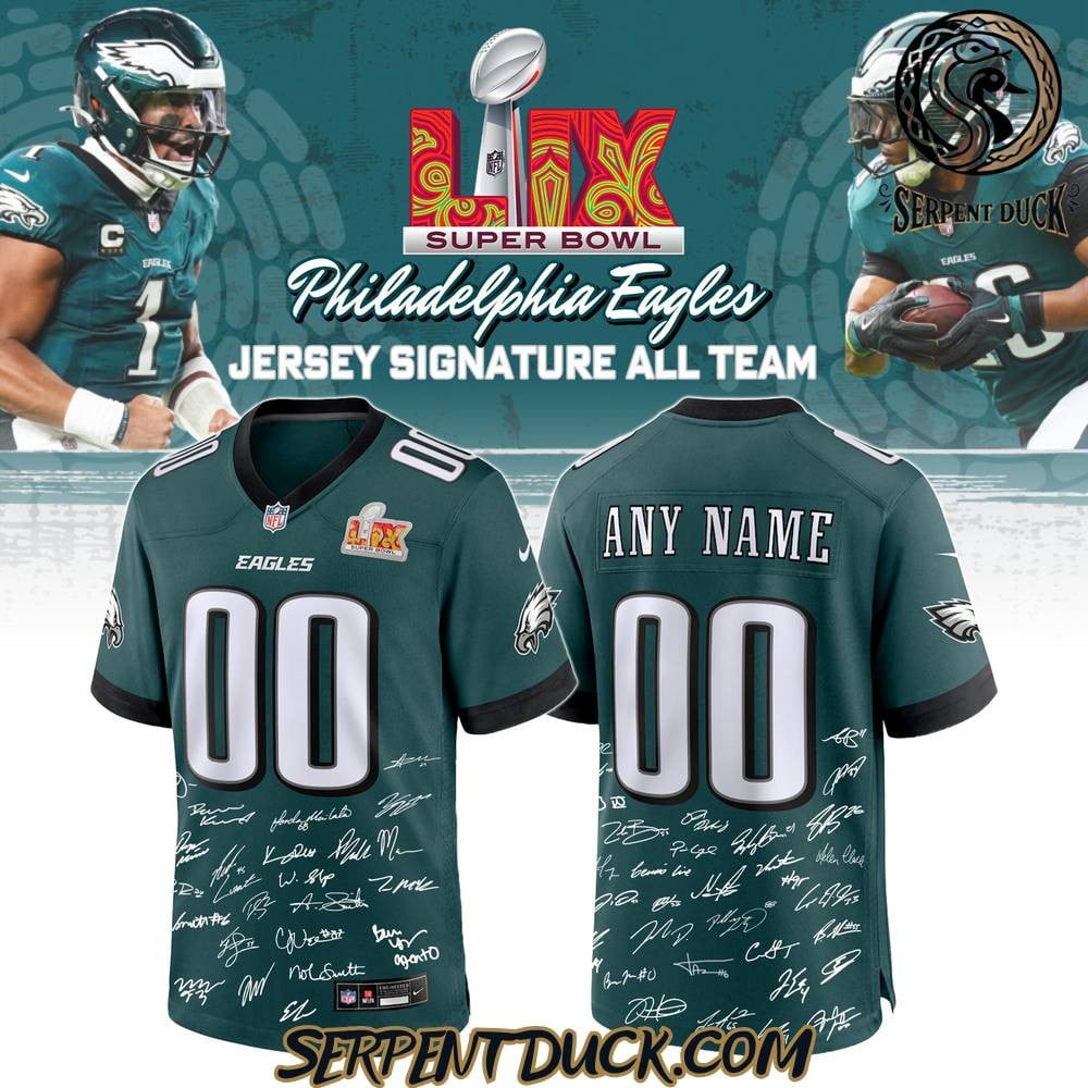 Philadelphia Eagles Champions Super Bowl LIX 2025 Signature All Team Custom Game Men Jersey - Midnight Green - JS316
