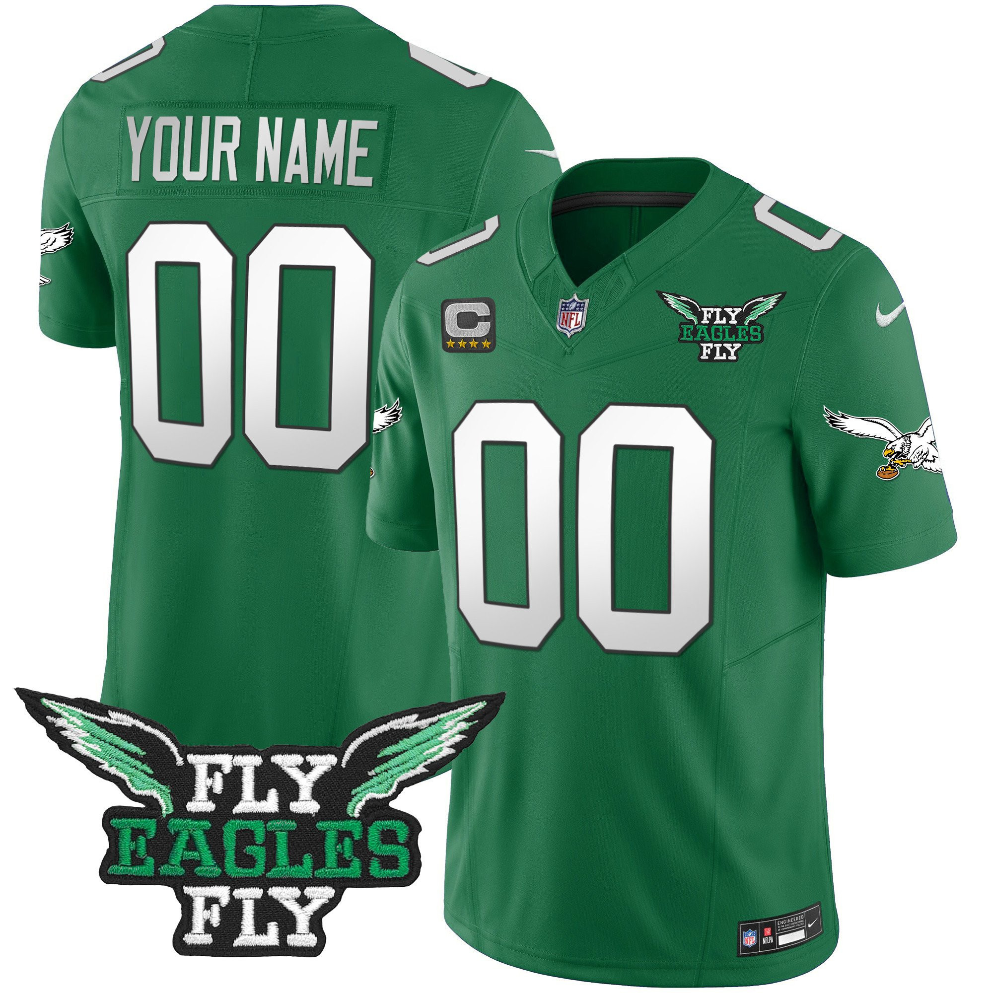 Philadelphia Eagles Fly Eagles Fly Patch Alternate Game Men Custom Jersey - Kelly Green - JSDV532