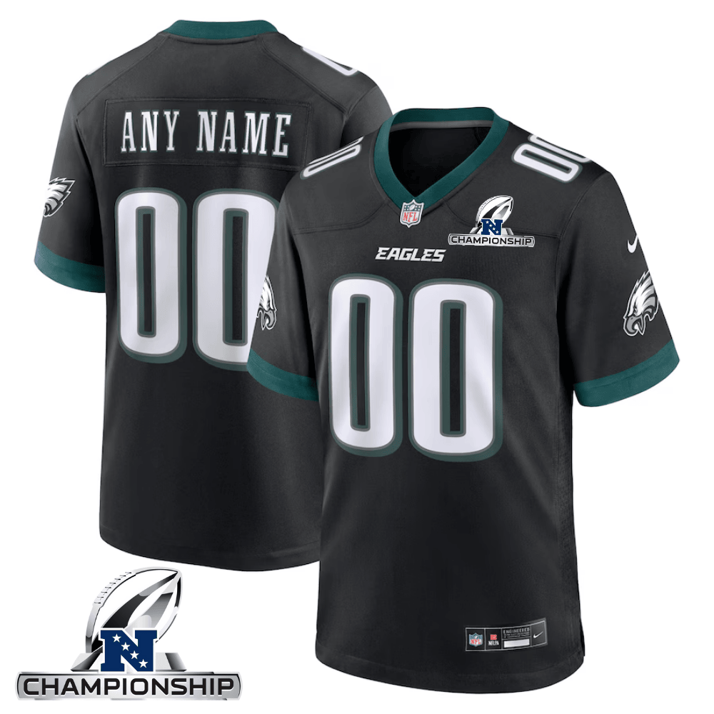 Philadelphia Eagles NFC Championship Patch Alternate Game Men Custom Jersey - Black - JS254