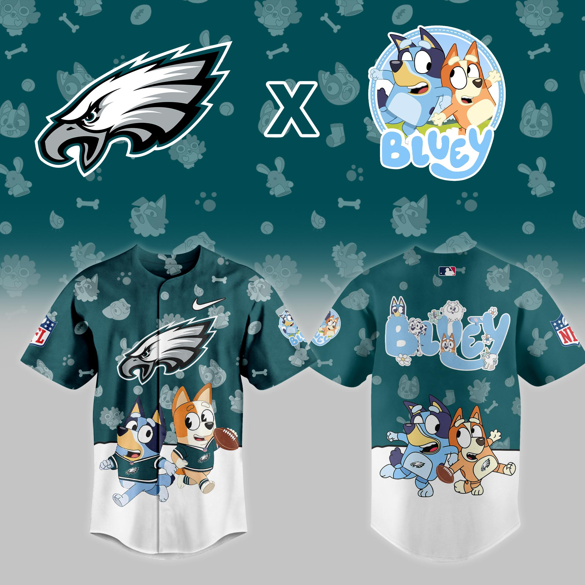 Philadelphia Eagles Nfl X Bluey Night Baseball Jersey For Fans