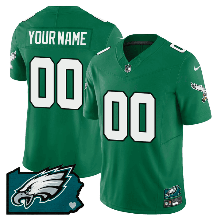 Philadelphia Eagles Pennsylvania State Map Patch Alternate Game Men Custom Jersey - Kelly Green - JSDV705