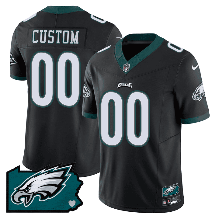 Philadelphia Eagles Pennsylvania State Map Patch Game Men Custom Jersey - Black - JSDV135