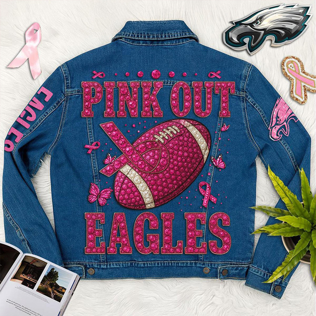 Philadelphia Eagles Pink Out Cancer Denim Jacket Philadelphia Eagles Merch Best Gifts For Fans