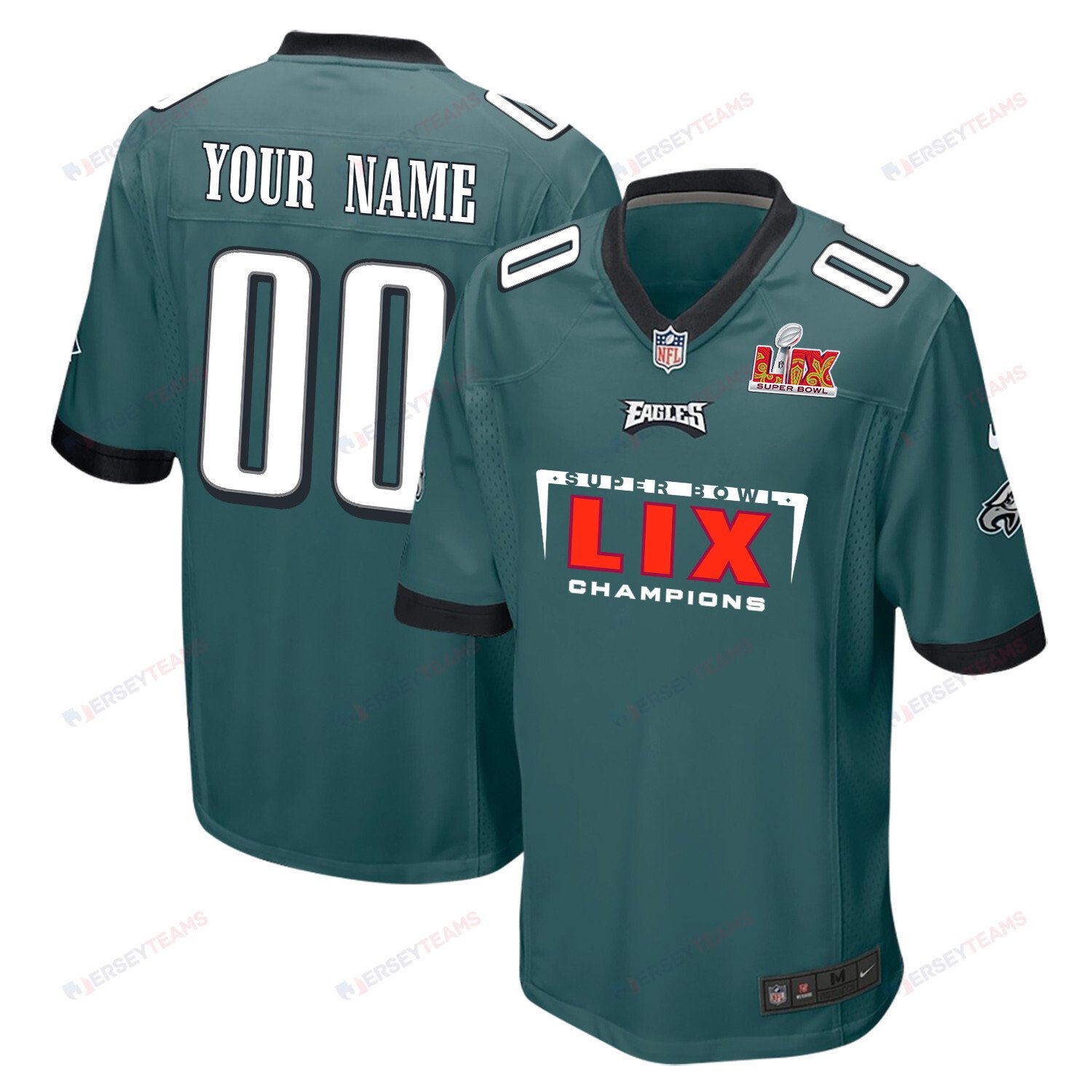 Philadelphia Eagles Super Bowl LIX Champions Simple Style V2 Game Men Custom Jersey - Midnight Green - JS415