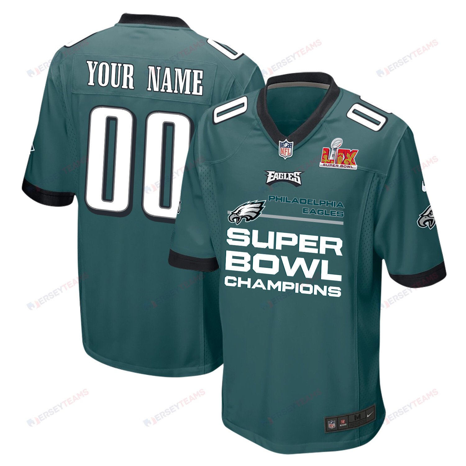 Philadelphia Eagles Super Bowl LIX Champions Straight Text Game Men Custom Jersey - Midnight Green - JS127