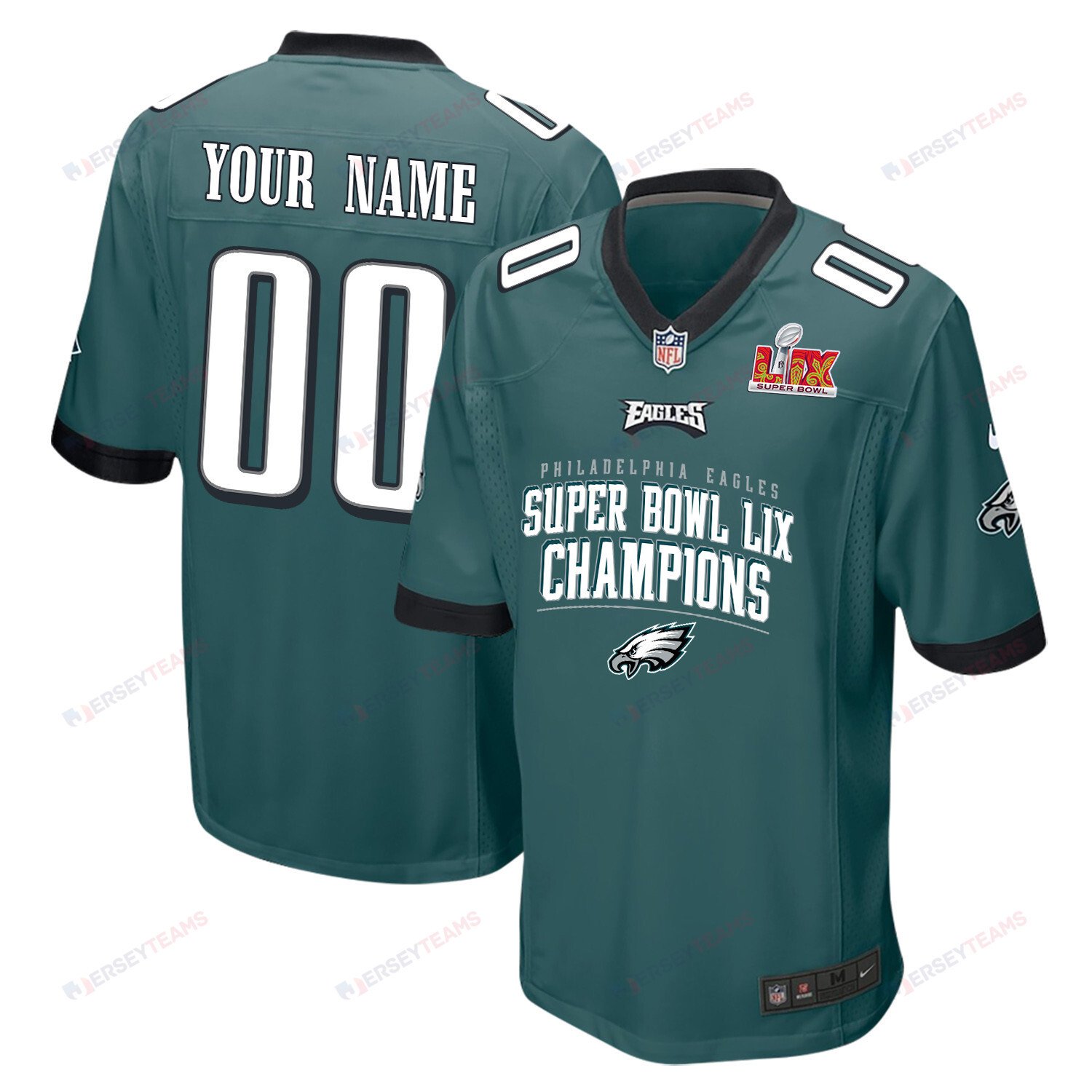Philadelphia Eagles Super Bowl LIX Champions V2 Game Men Custom Jersey - Midnight Green - JS891