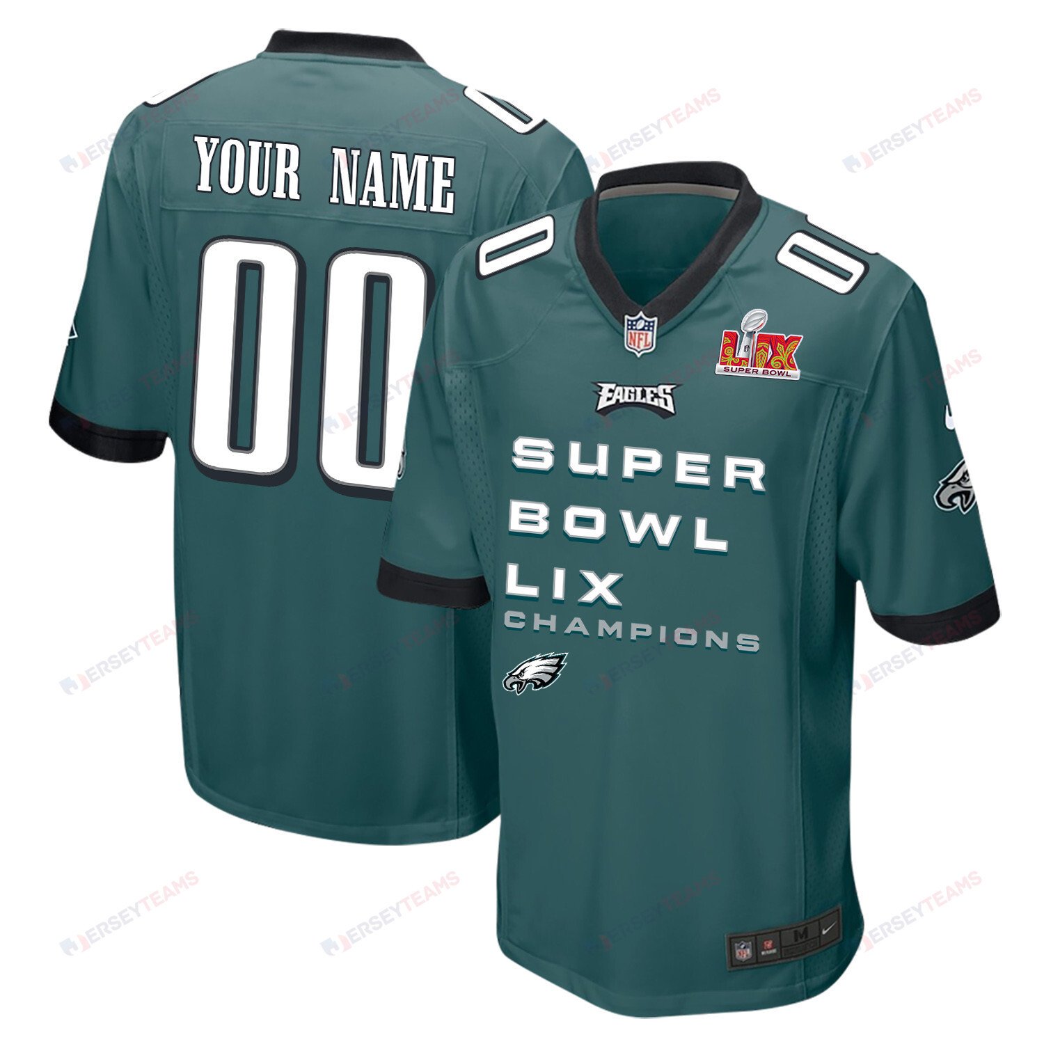 Philadelphia Eagles Super Bowl LIX Champions V3 Game Men Custom Jersey - Midnight Green - JS351