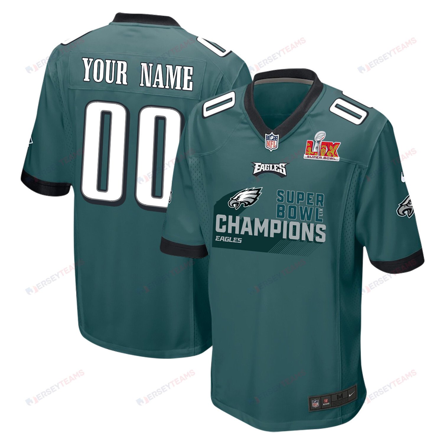 Philadelphia Eagles Super Bowl LIX Champions V4 Game Men Custom Jersey - Midnight Green - JS856