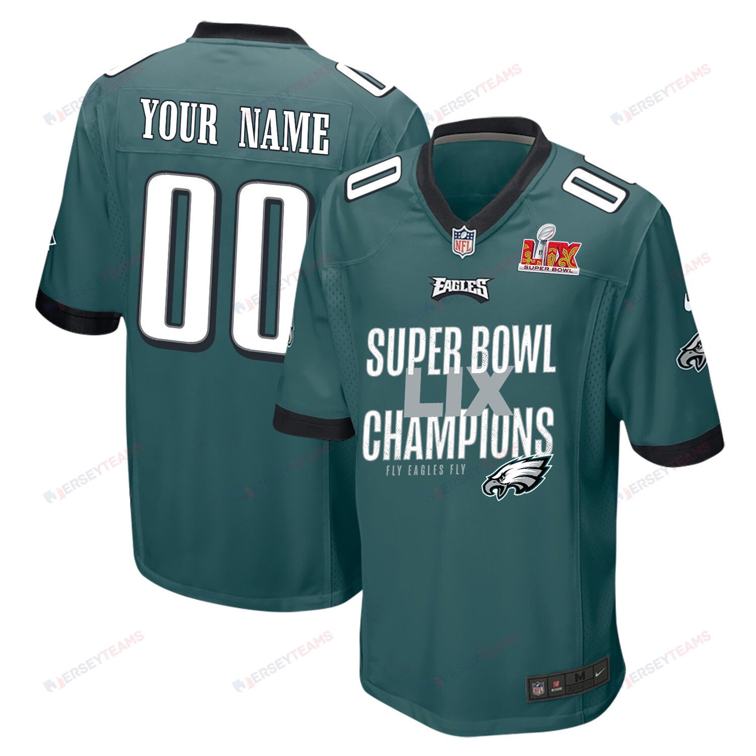 Philadelphia Eagles Super Bowl LIX Champions V5 Game Men Custom Jersey - Midnight Green - JS441