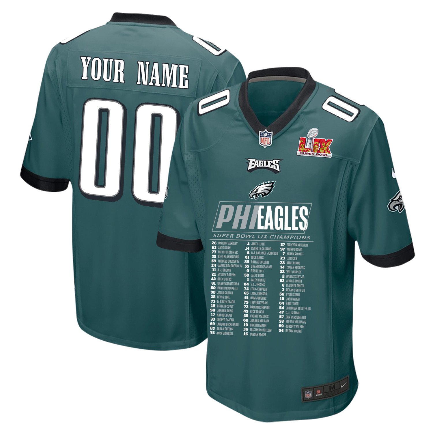 Philadelphia Eagles Super Bowl LIX Eagles Roster Game Men Jersey - Midnight Green - JS243