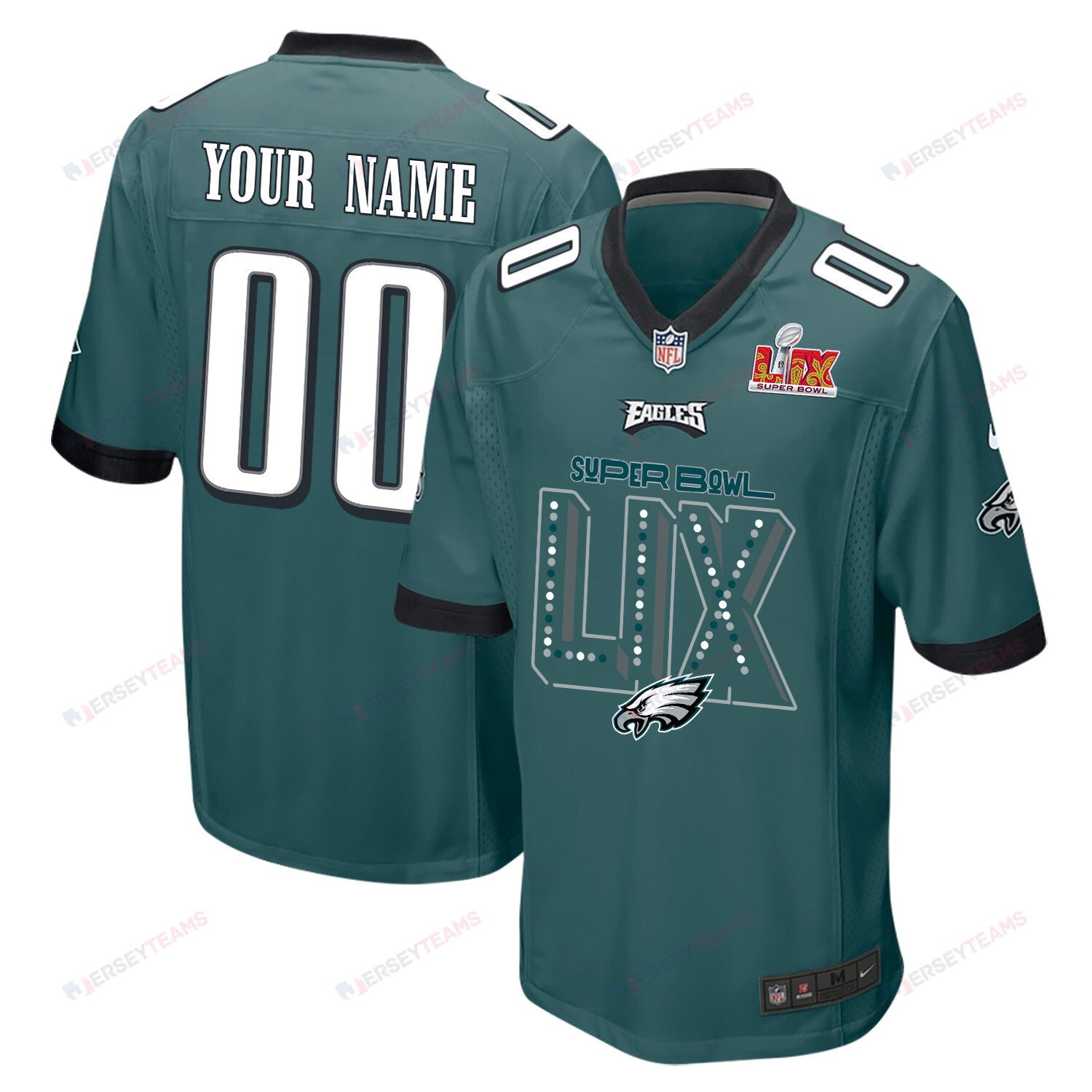 Philadelphia Eagles Super Bowl LIX V2 Game Men Custom Jersey - Midnight Green - JS334