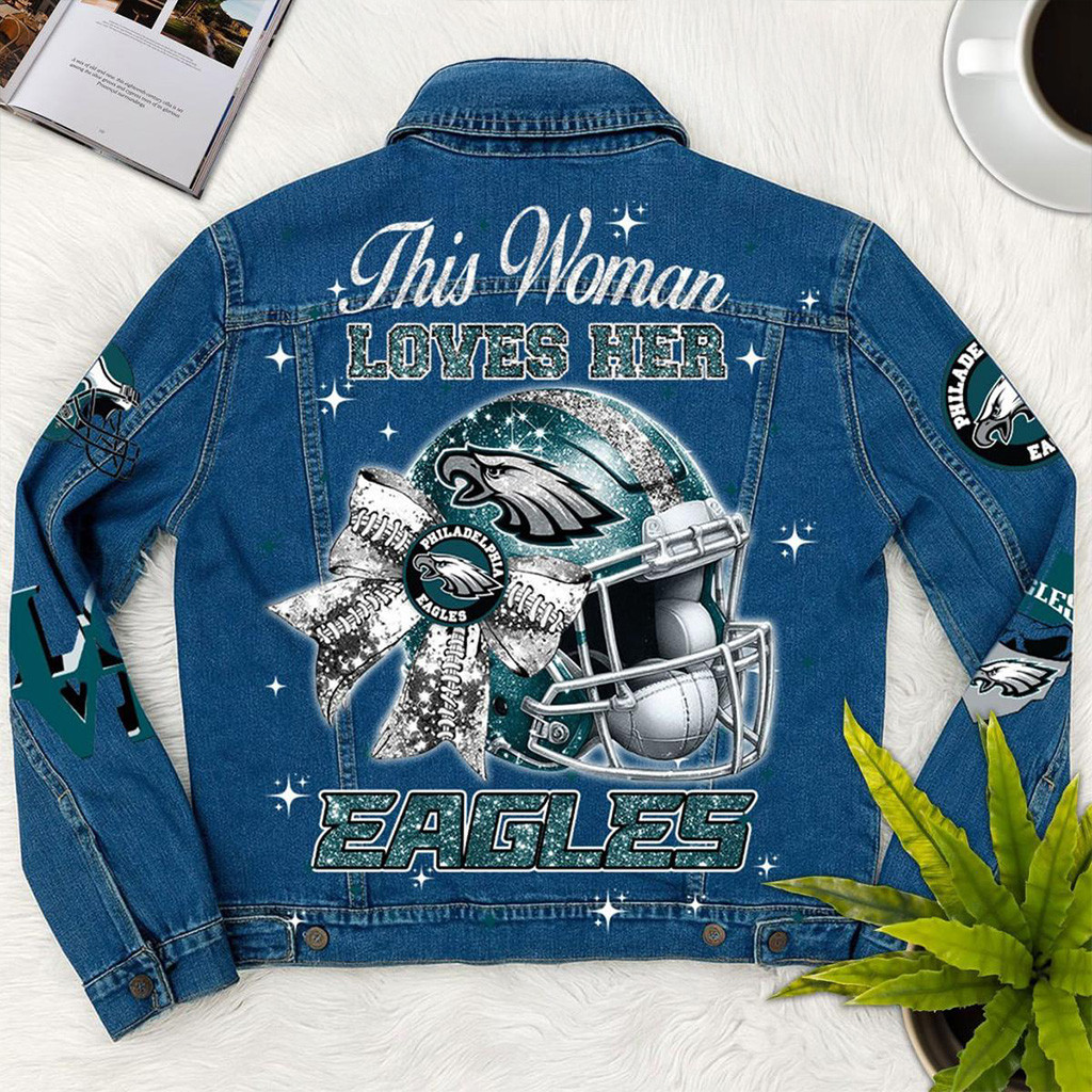 Philadelphia Eagles This Woman Loves Her Denim Jacket Philadelphia Eagles Merch Gifts For Friends