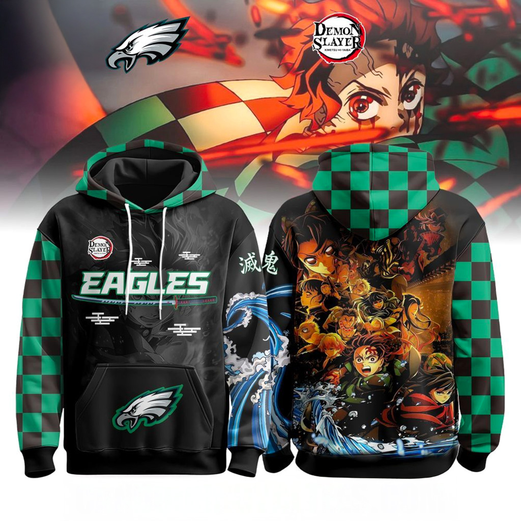 Philadelphia Eagles X Demon Slayer Infinity Castle 2025 Hoodie Philadelphia Eagles Merch_