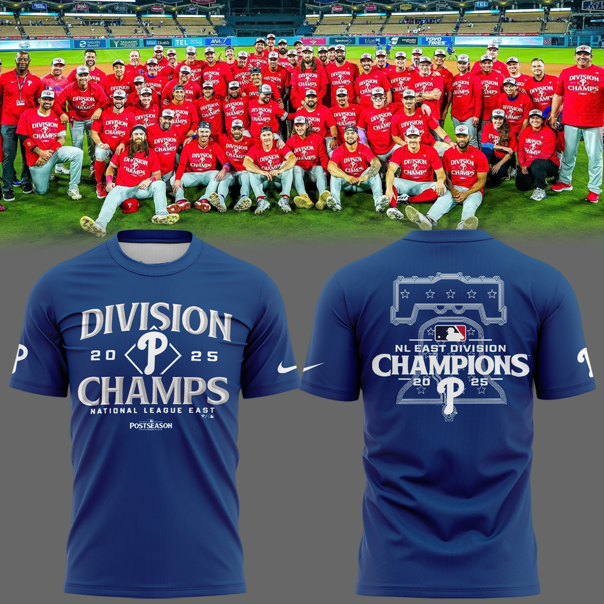Philadelphia Phillies Blue T-shirt Division Champions National League East 2025 Idea Merch