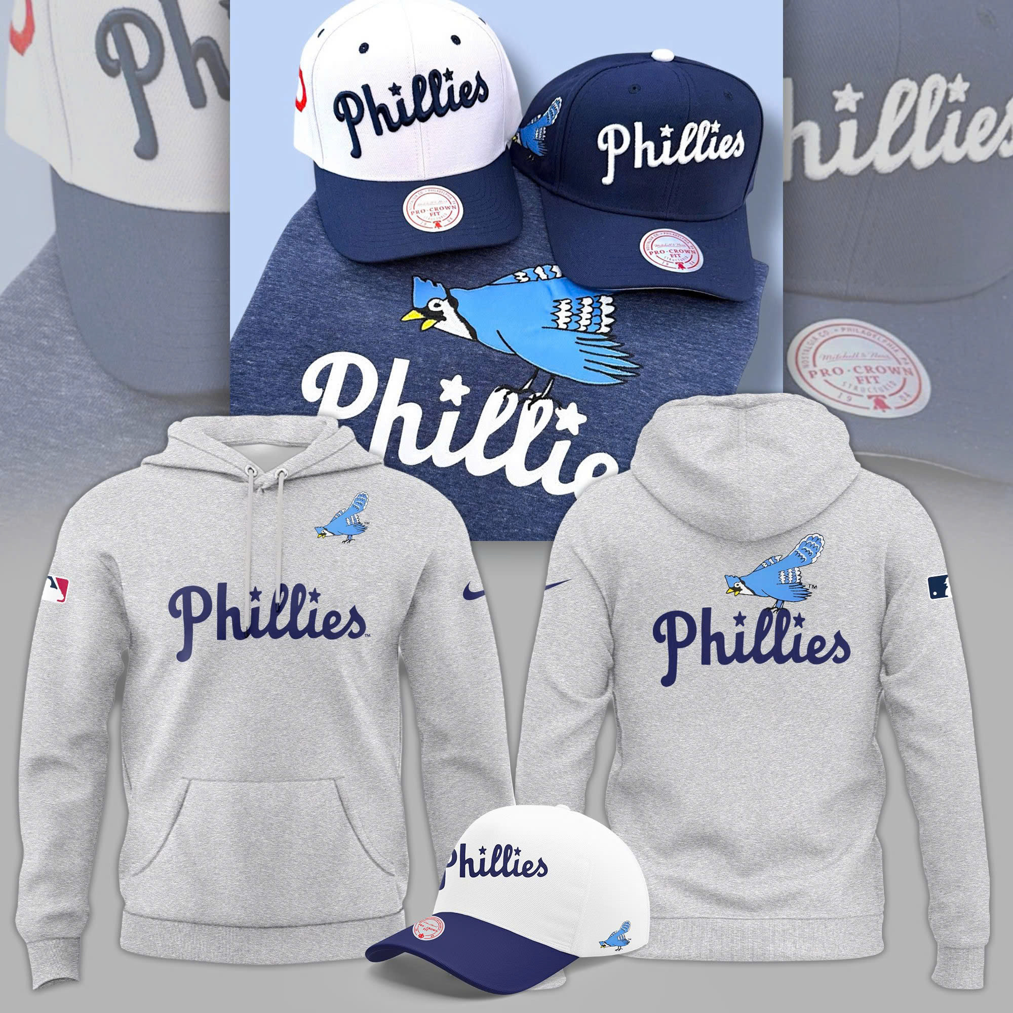 Philadelphia Phillies Grey Blue Jay Logo Hoodie Gifts For Baseball Fans