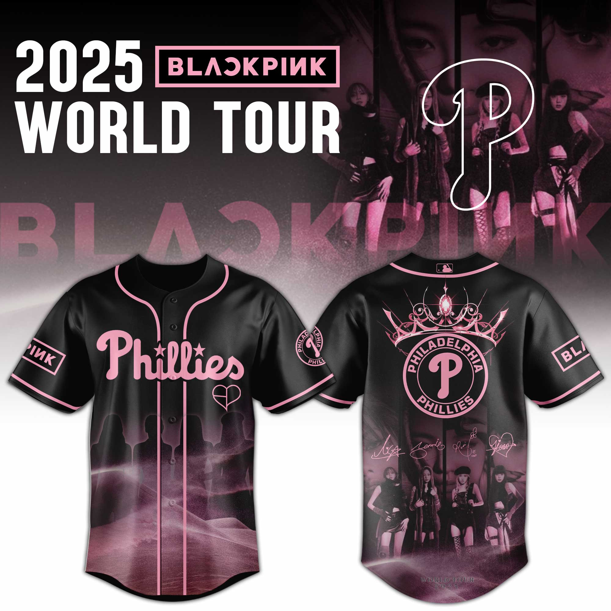 Philadelphia Phillies Mlb X Black Pink World Tour Baseball Jersey For Fans