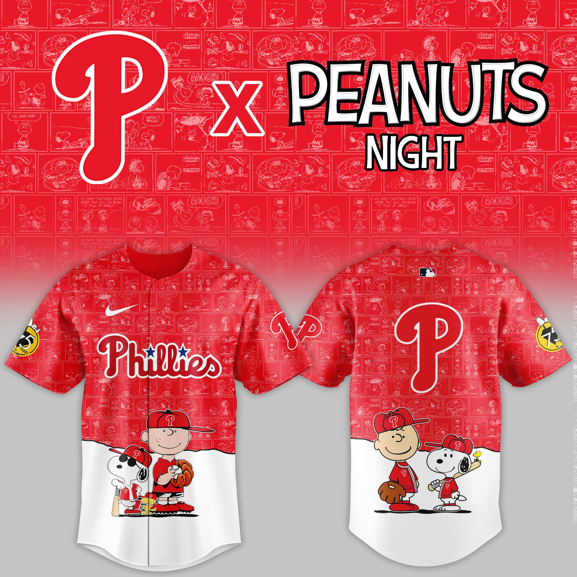 Philadelphia Phillies Mlb X Peanuts Night Baseball Jersey For Fan