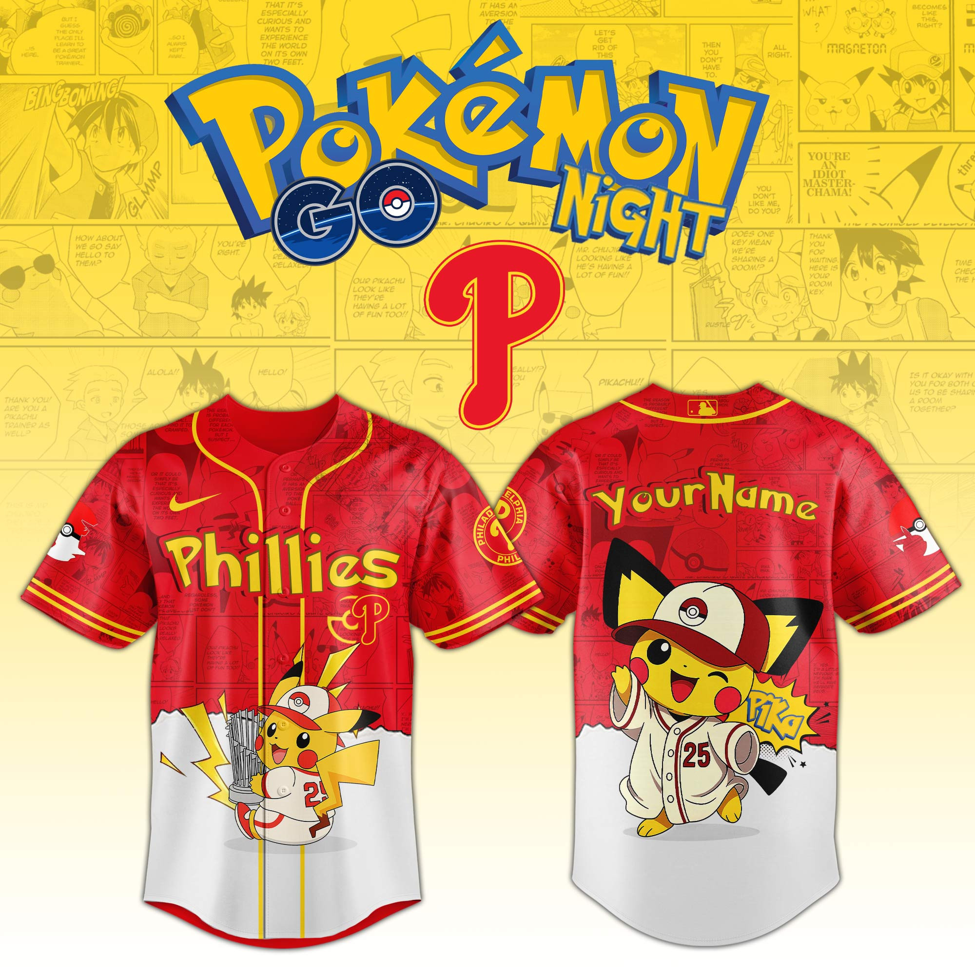 Philadelphia Phillies Mlb X Pokemon Go Night Personalized Baseball Jersey For Fans