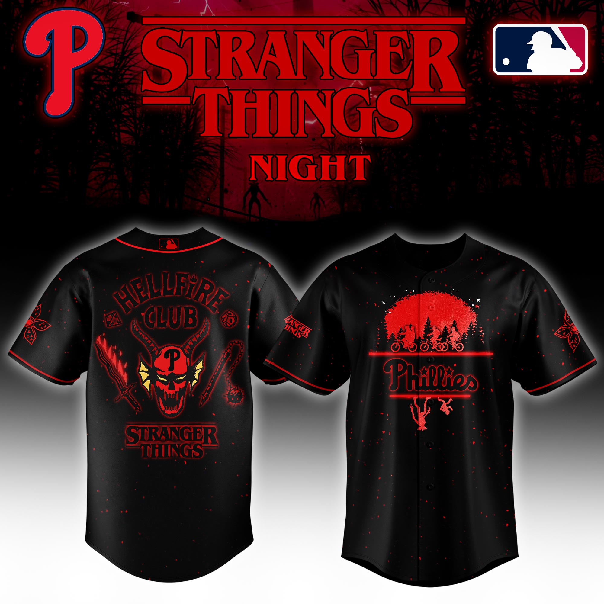 Philadelphia Phillies Mlb X Stranger Things Night Baseball Jersey For Fans