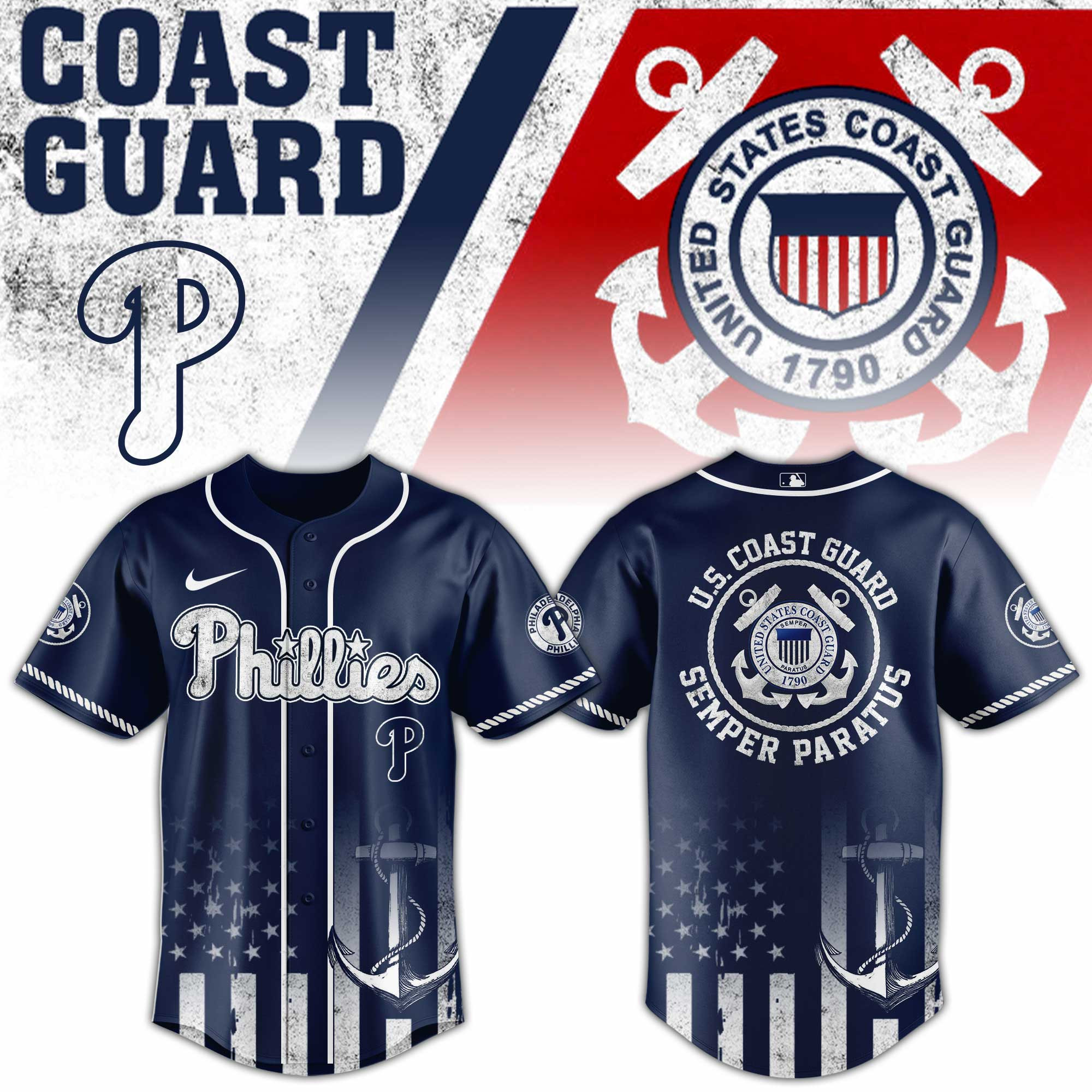 Philadelphia Phillies Mlb X Us Coast Guard Baseball Jersey For Fans