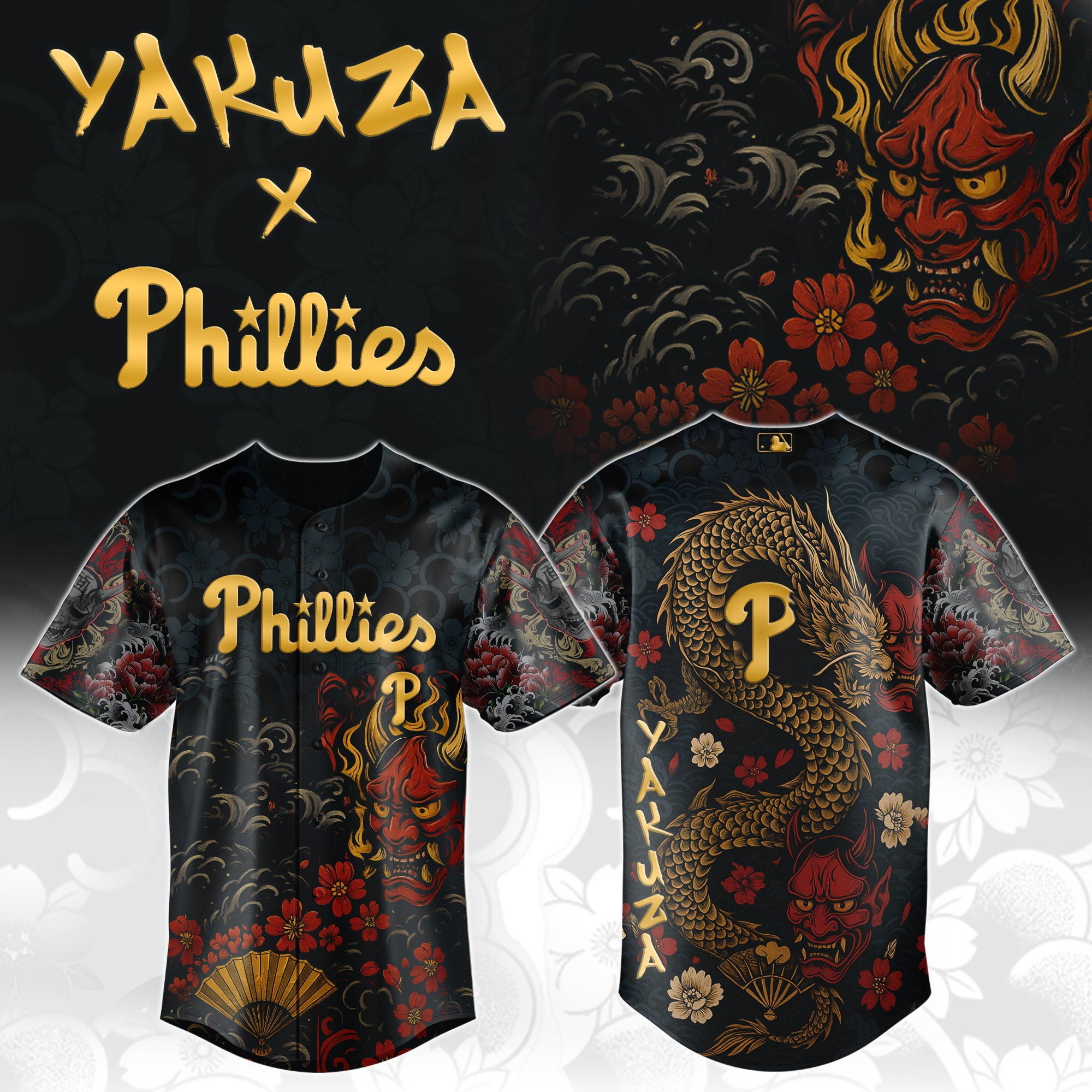 Philadelphia Phillies Mlb X Yakuza Dragon Oni Baseball Jersey For Fans