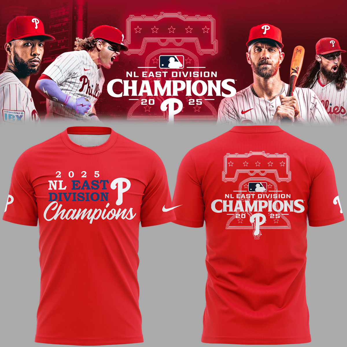 Philadelphia Phillies Red T-shirt NL East Division Champions 2025 Gifts For Enthusiasts