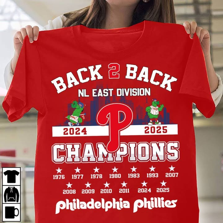 Philadelphia Phillies T-shirt Back 2 Back Division Champions 2024 2025 Gifts For Baseball Fans