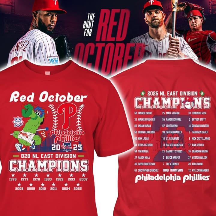 Philadelphia Phillies T-shirt Red October Division Champions 2025 Gifts For Baseball Fans