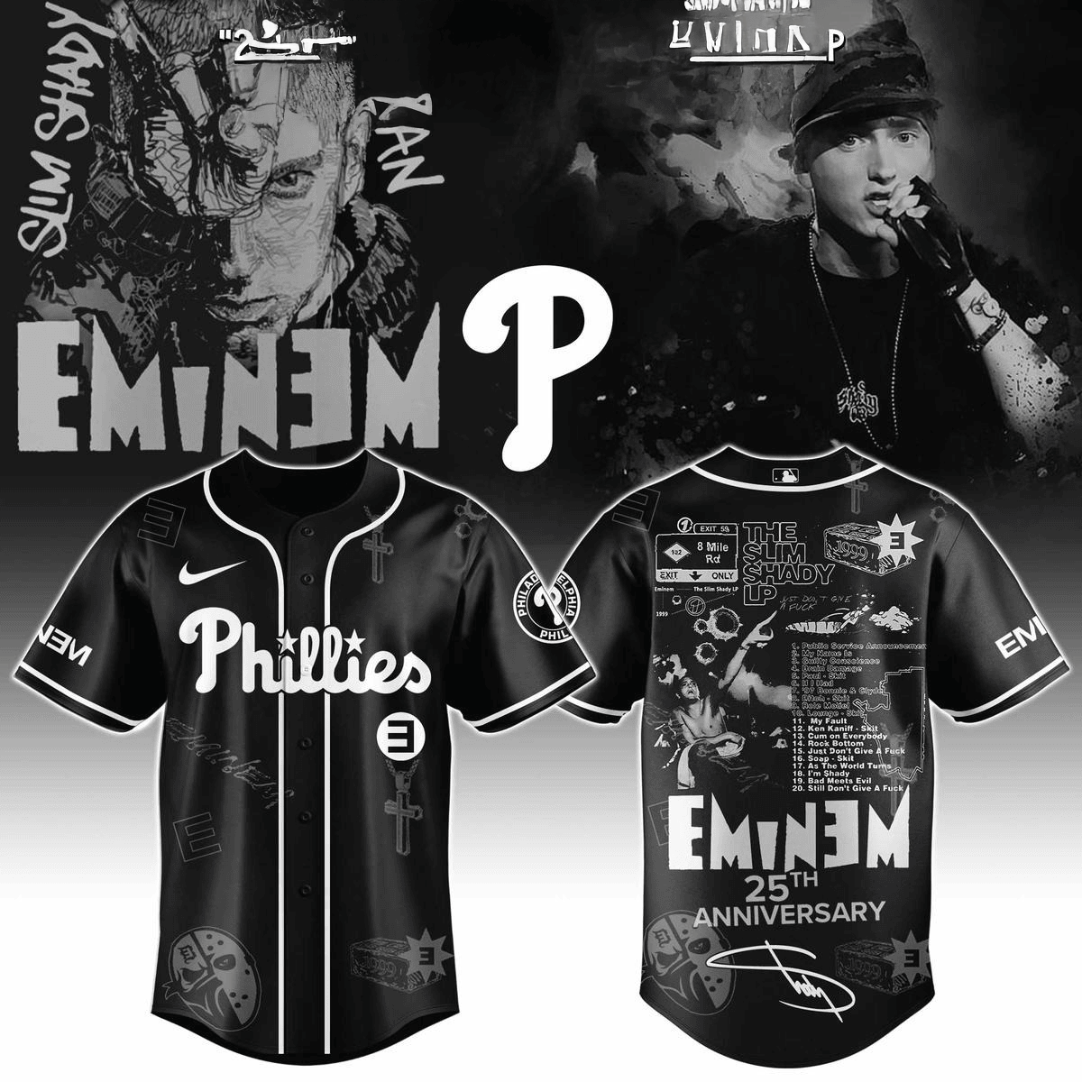 Philadelphia Phillies X Eminem 25th Anniversary Of The Slim Shady Lp 2025 Jersey Phillies Merch