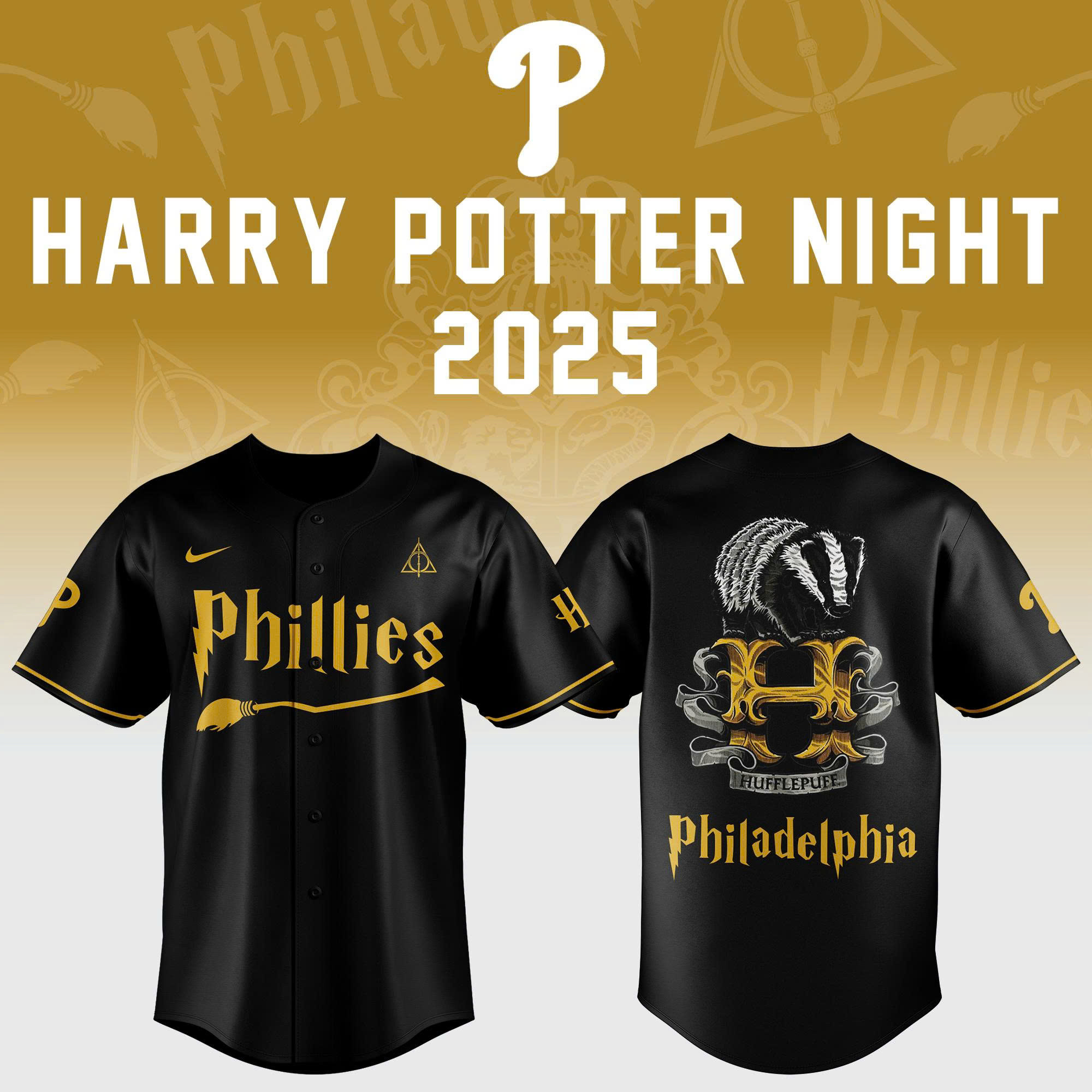 Philadelphia Phillies X Harry Potter Night 2025 Jersey Hufflepuff Merch For Baseball Fans