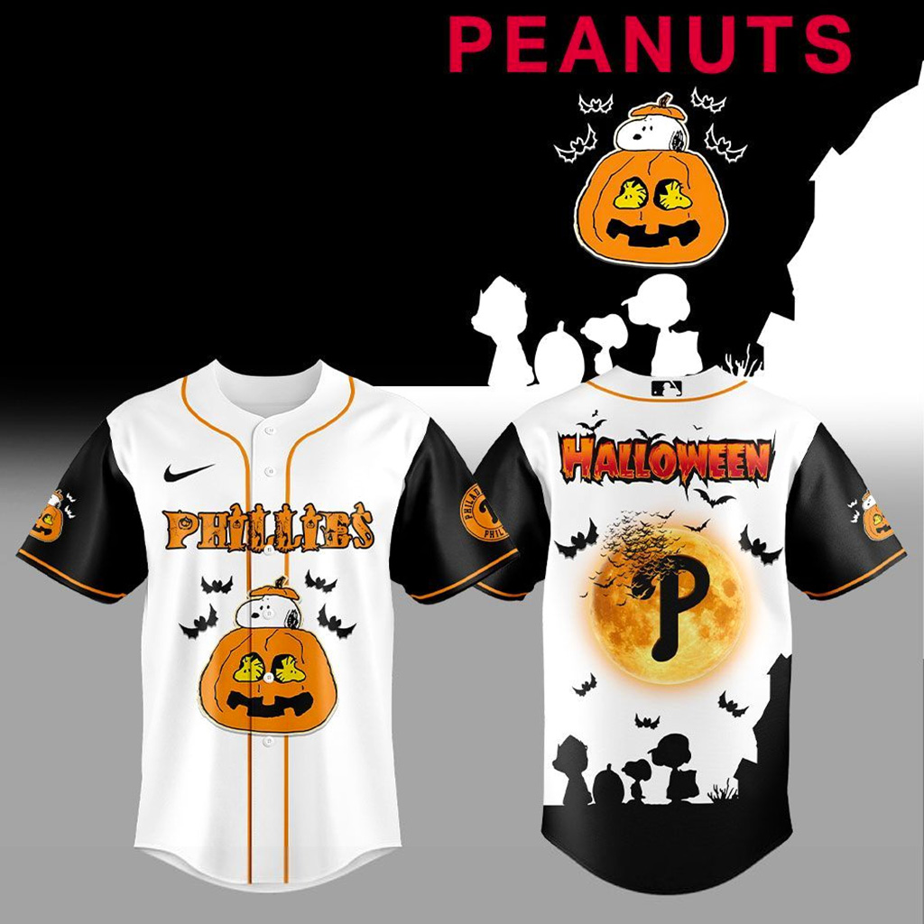 Philadelphia Phillies X Peanuts To Halloween 2025 Jersey Phillies Merch Cool Baseball Gifts