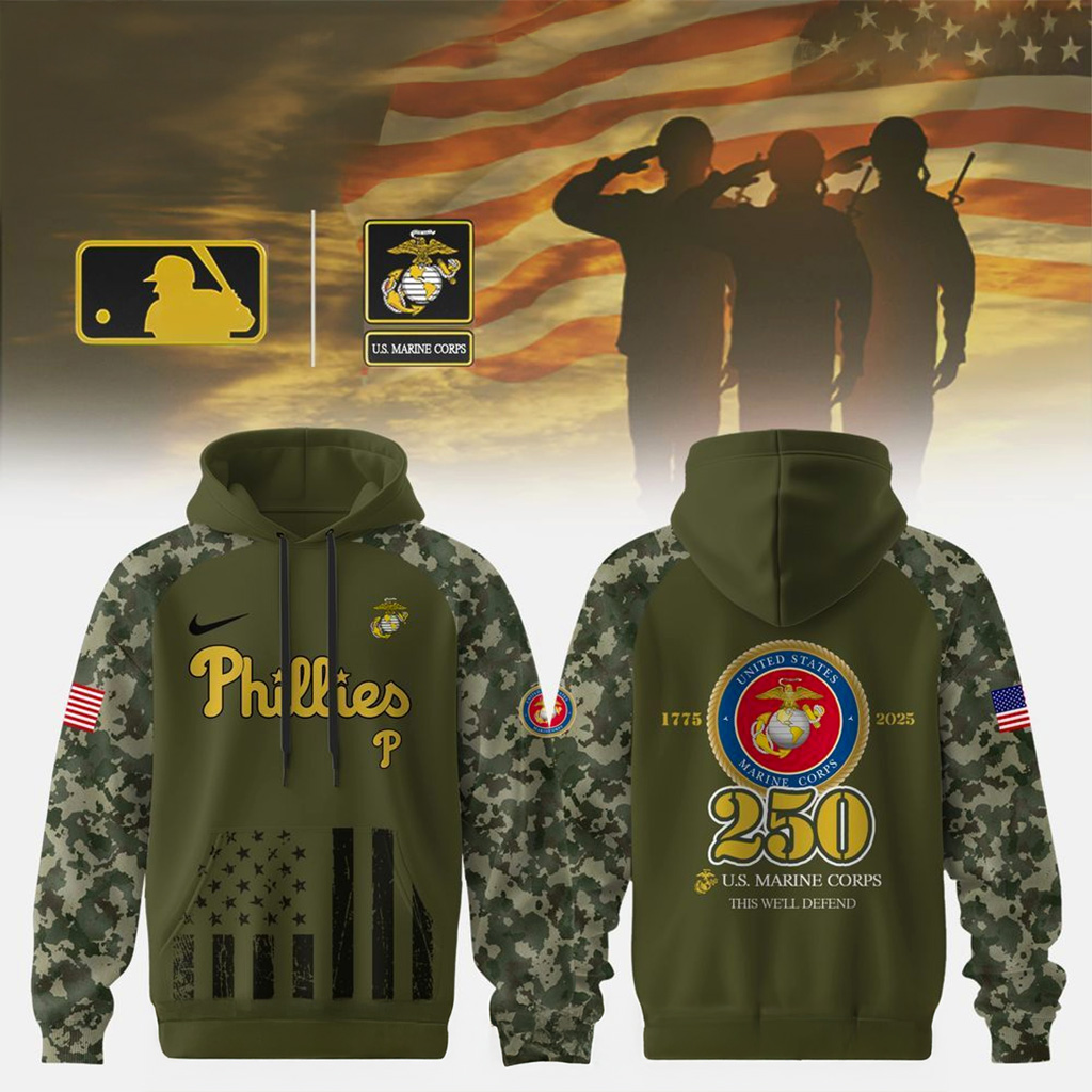 Philadelphia Phillies X Us Marine Corps 250th Anniversary Hoodie Phillies Merch Veterans Gift