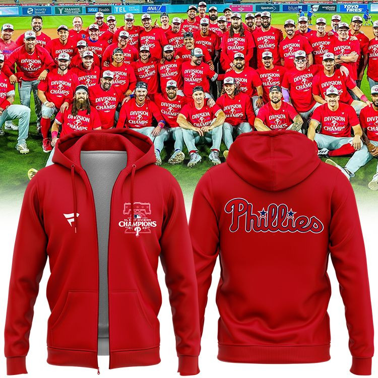Philadelphia Phillies Zip Hoodie 2025 Nl East Division Champions Baseball Merch